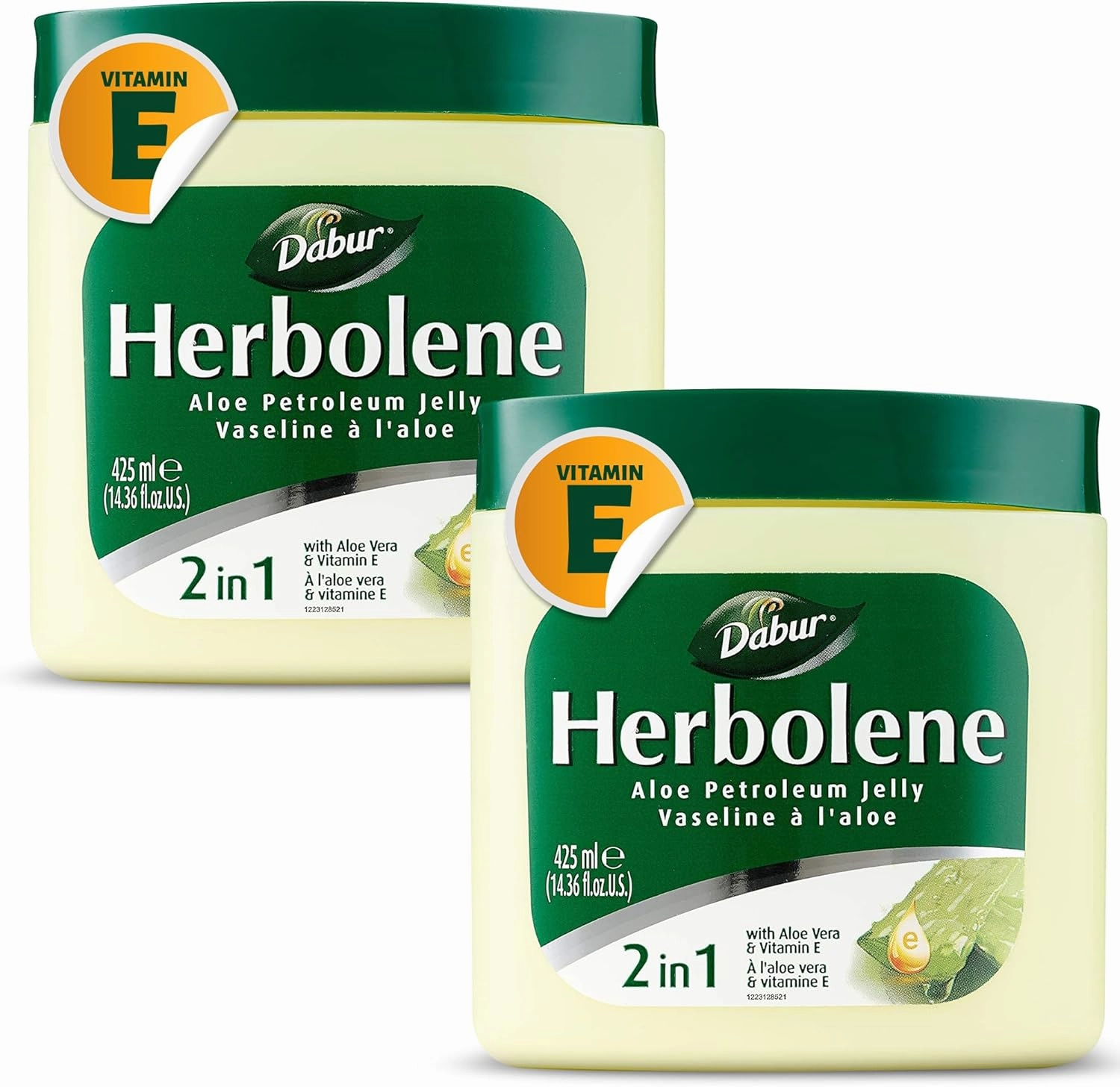 Dabur Herbolene Aloe Vera Gel Petroleum Jelly -Enhanced with Vitamin E for Deep & Intensive Skin Moisturization - Gentle on Sensitive Skin - Nourishing Bliss and Lasting Hydration - 425 ML (Pack of 2)