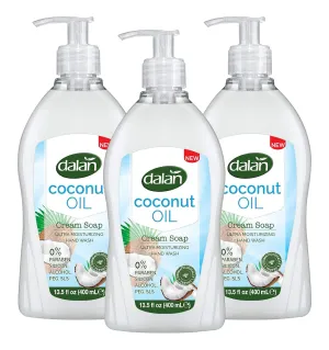 Dalan Coconut Oil Cream Ultra Moisturizing Liquid Hand Soap for Normal and Dry Hands Fresh Clean and Soft Feeling (13.5 Fl Oz / 400 mL (Pack of 3))