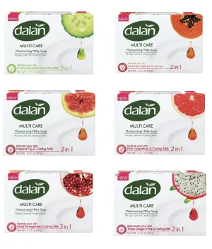 Dalan Multi Care Moisturizing Soap 2 in 1 (Rainbow Papaya & Caring Milk, 6 Pack)