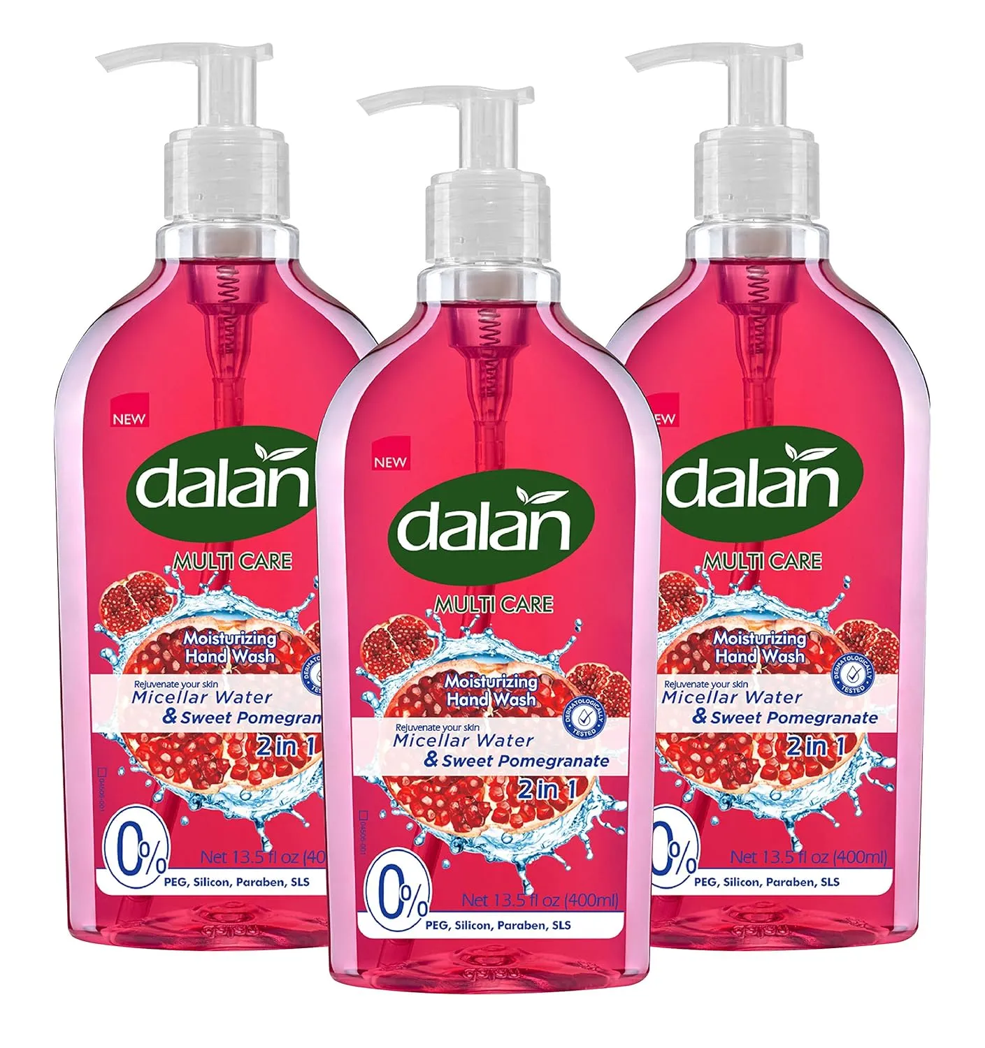 Dalan Sweet Pomegranate Multicare Ultra Moisturizing Liquid Hand Soap for Normal and Dry Hands Fresh Clean and Soft Feeling (13.5 Fl Oz / 400 mL (Pack of 3))