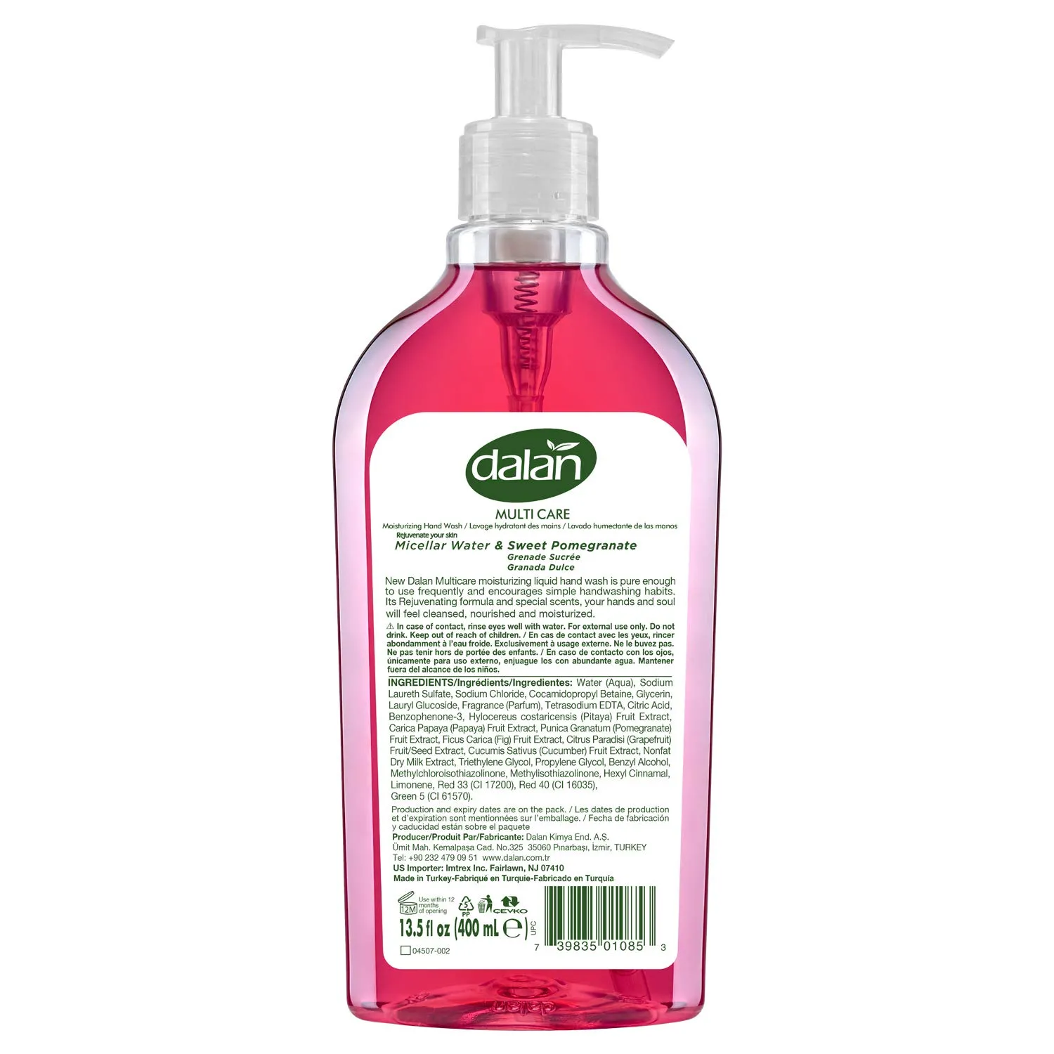 Dalan Sweet Pomegranate Multicare Ultra Moisturizing Liquid Hand Soap for Normal and Dry Hands Fresh Clean and Soft Feeling (13.5 Fl Oz / 400 mL (Pack of 3))