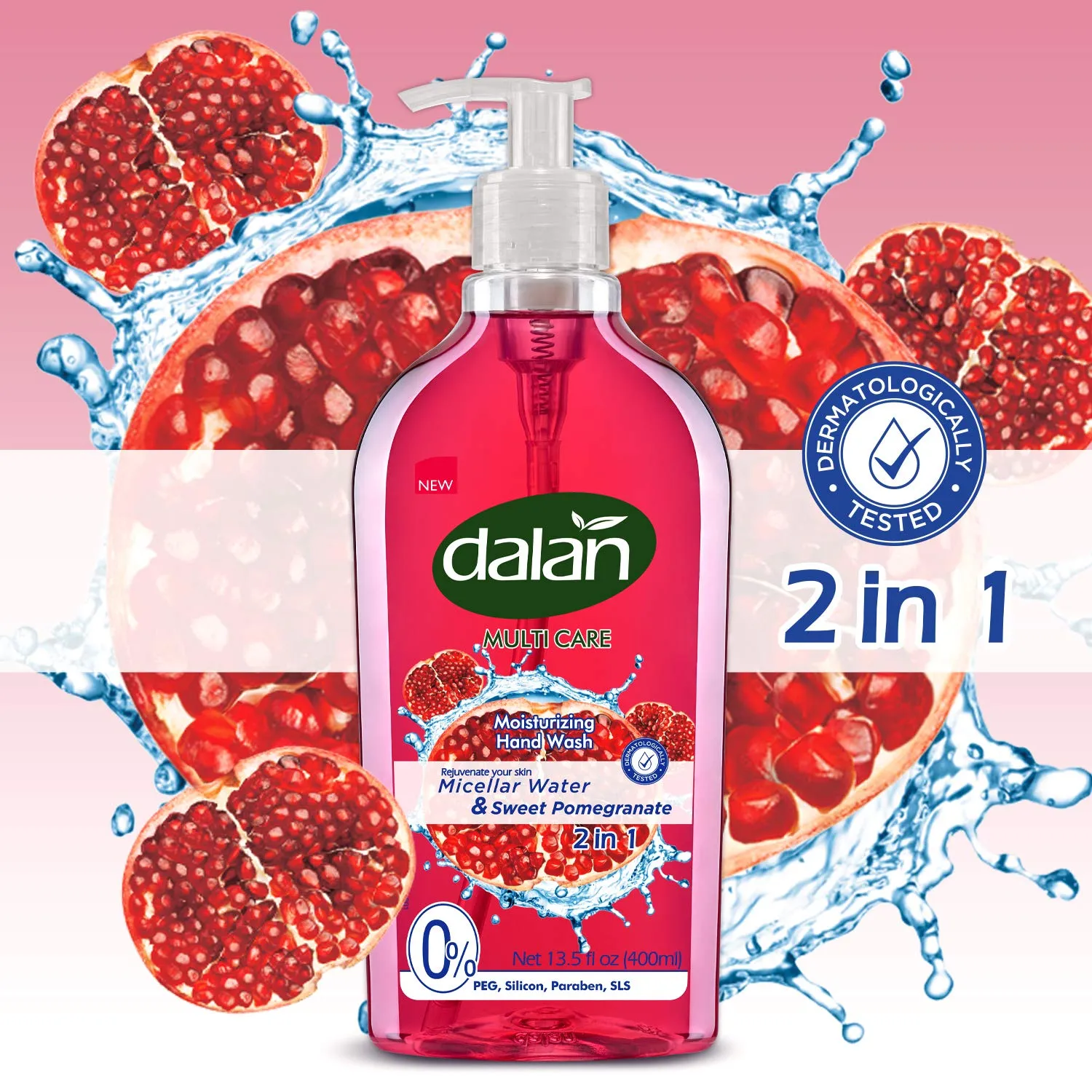 Dalan Sweet Pomegranate Multicare Ultra Moisturizing Liquid Hand Soap for Normal and Dry Hands Fresh Clean and Soft Feeling (13.5 Fl Oz / 400 mL (Pack of 3))