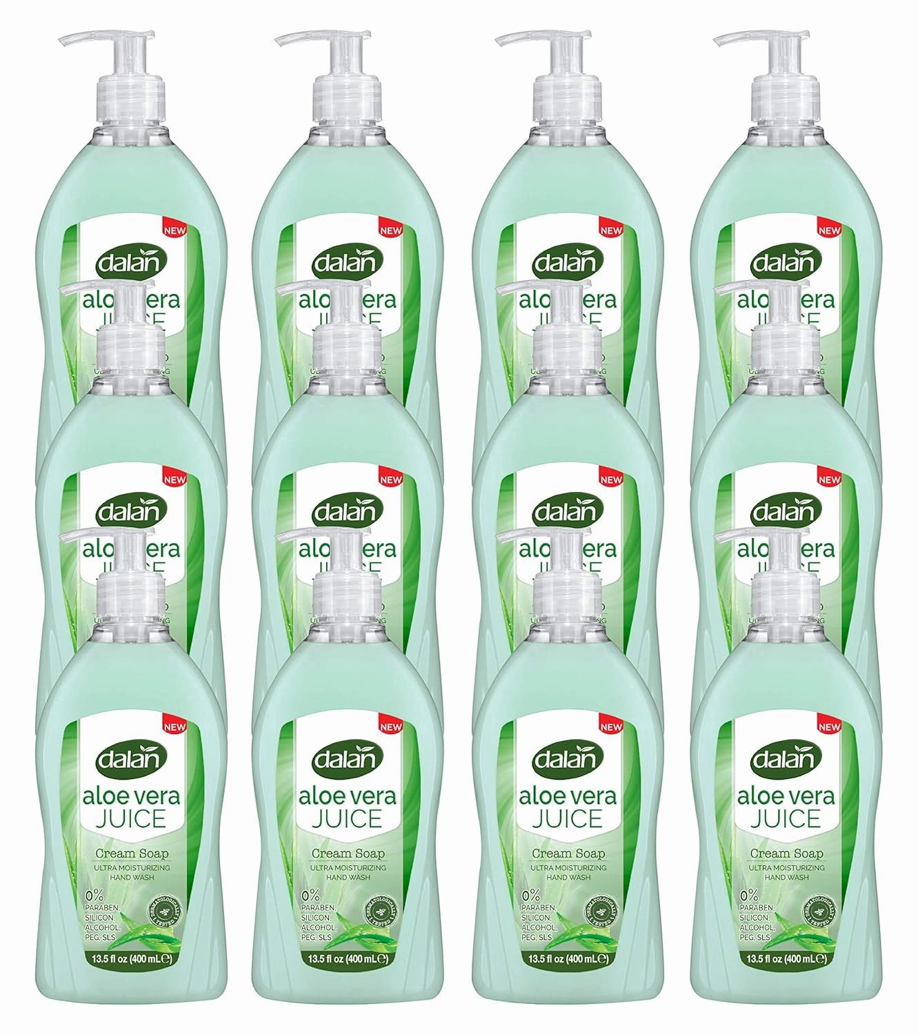 Dalan Aloe Vera Juice Cream Ultra Moisturizing Liquid Hand Soap for Dry and Fresh Hands Feeling Clean and Soft (13.5 Fl Oz / 400 mL (Pack of 12))