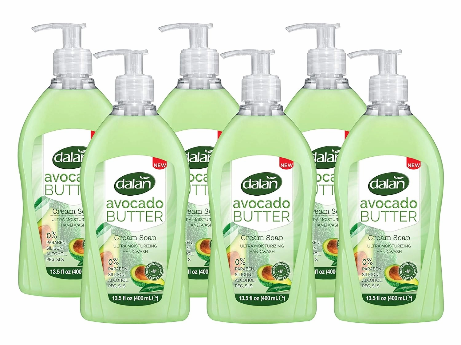 Dalan Avocado Butter Cream Ultra Moisturizing Liquid Hand Soap for Dry and Fresh Hands Feeling Clean and Soft (13.5 Fl Oz / 400 mL (Pack of 6))
