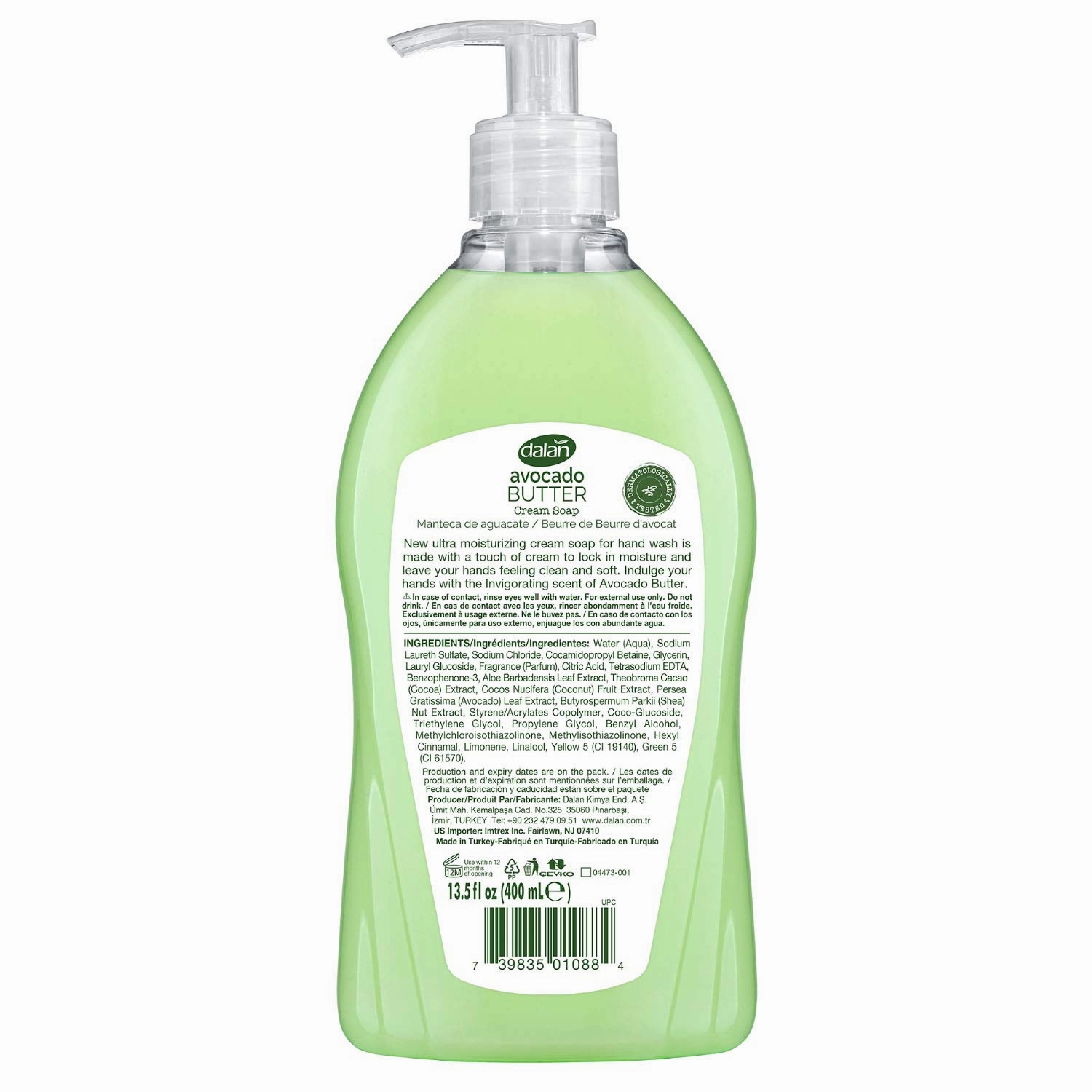 Dalan Avocado Butter Cream Ultra Moisturizing Liquid Hand Soap for Dry and Fresh Hands Feeling Clean and Soft (13.5 Fl Oz / 400 mL (Pack of 6))