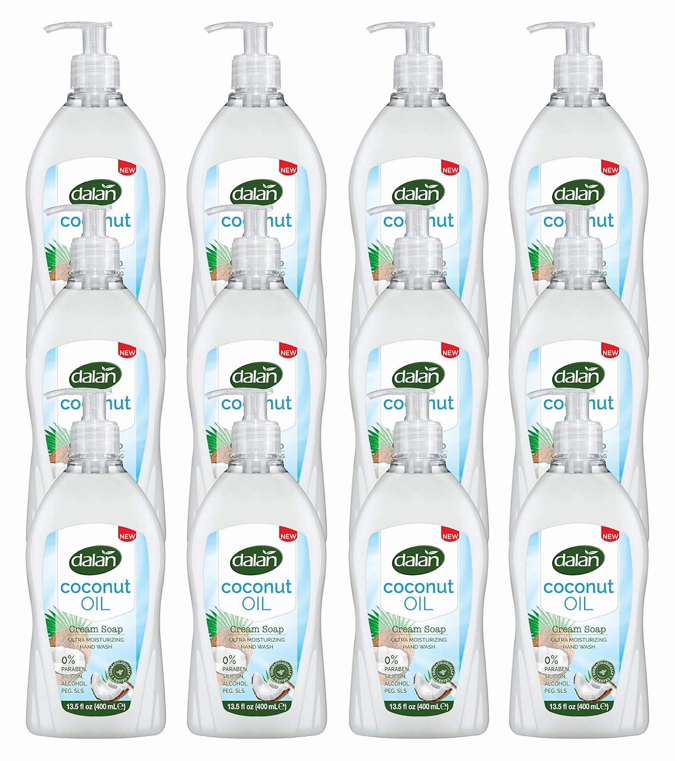 Dalan Coconut Oil Cream Ultra Moisturizing Liquid Hand Soap for Normal and Dry Hands Fresh Clean and Soft Feeling (13.5 Fl Oz / 400 mL (Pack of 12))
