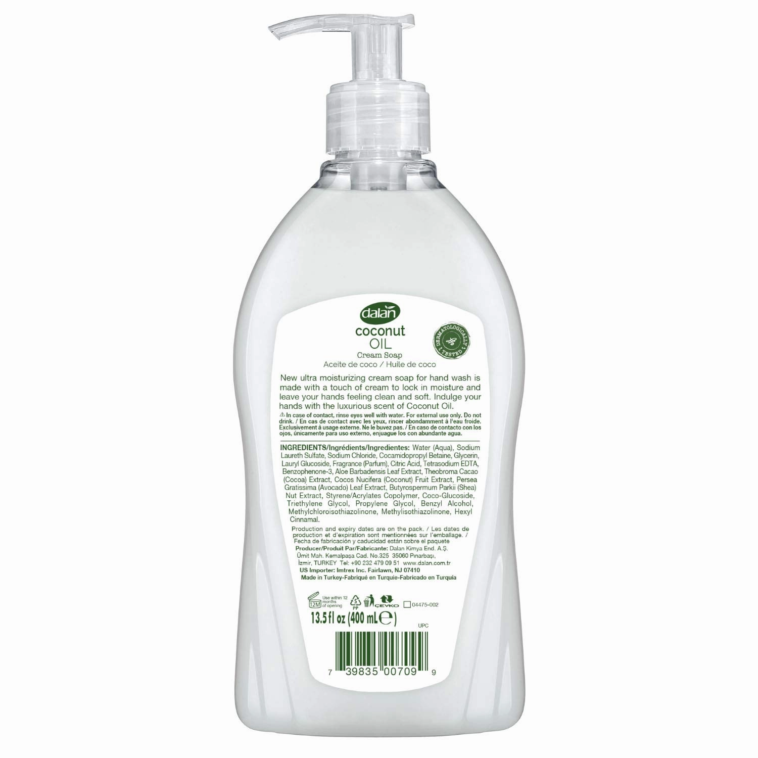 Dalan Coconut Oil Cream Ultra Moisturizing Liquid Hand Soap for Normal and Dry Hands Fresh Clean and Soft Feeling (13.5 Fl Oz / 400 mL (Pack of 12))