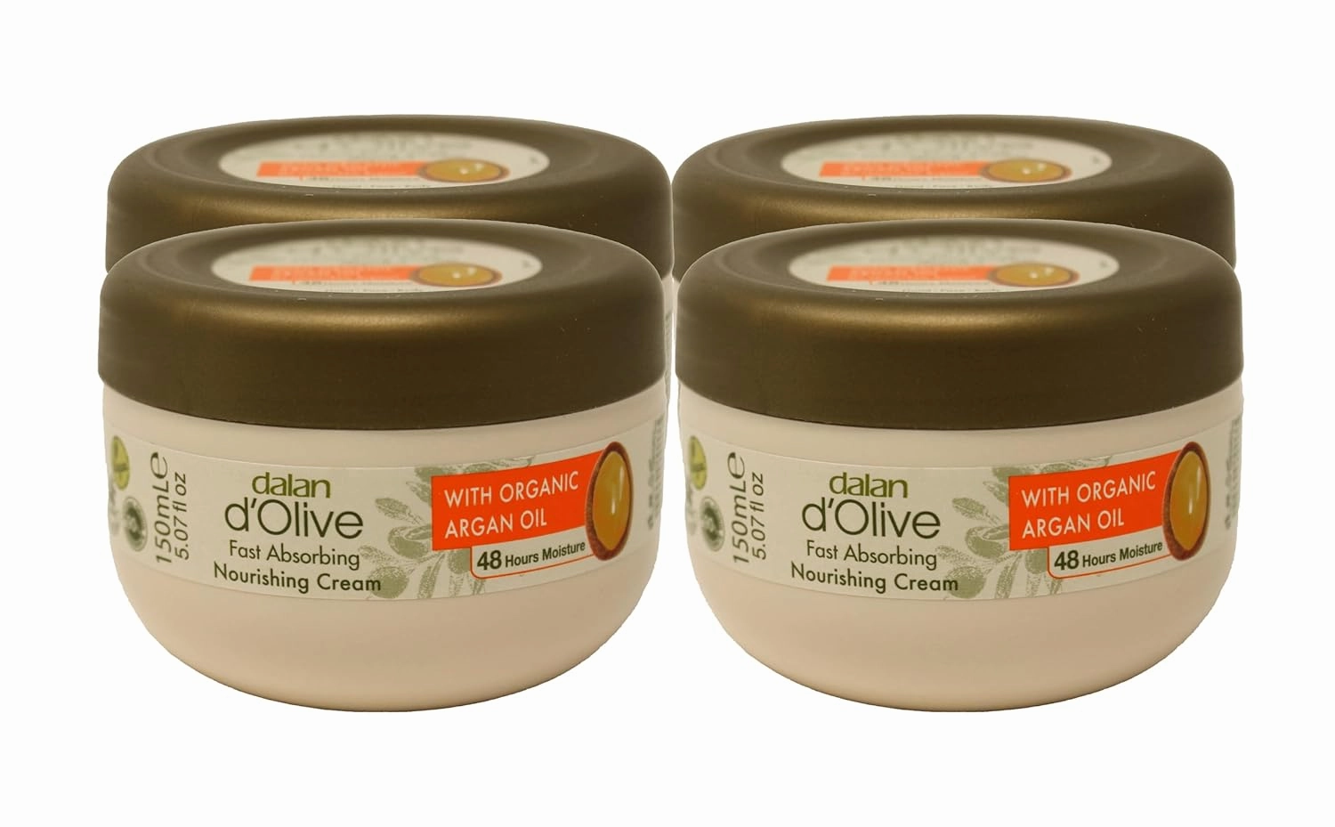 Dalan d'Olive Fast Absorbing Nourishing Cream with Organic Argan Oil, 150 ml/5 fl oz (4-pack)