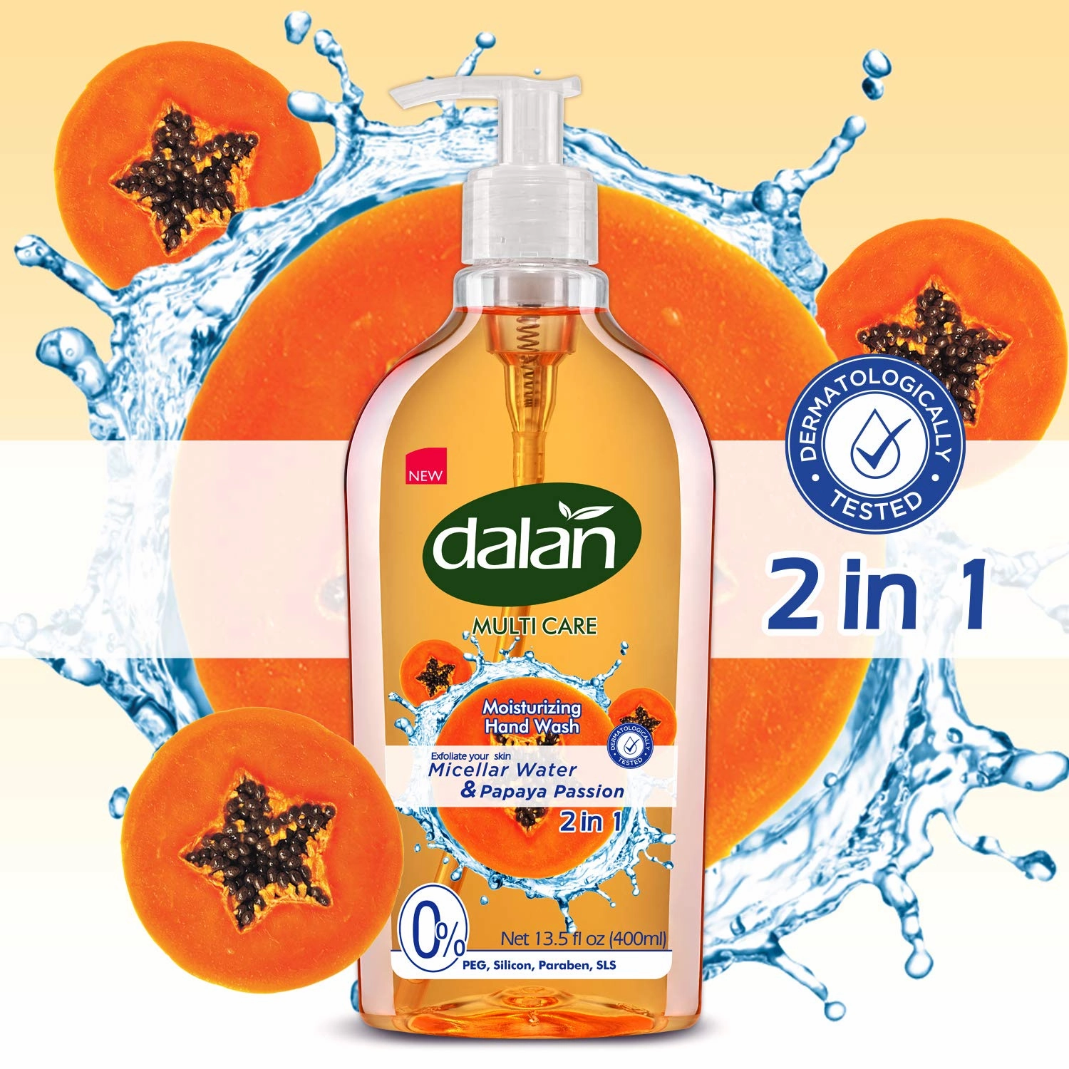 Dalan Papaya Passion Multicare Ultra Moisturizing Liquid Hand Soap for Normal and Dry Hands Fresh Clean and Soft Feeling (13.5 Fl Oz / 400 mL (Pack of 3))