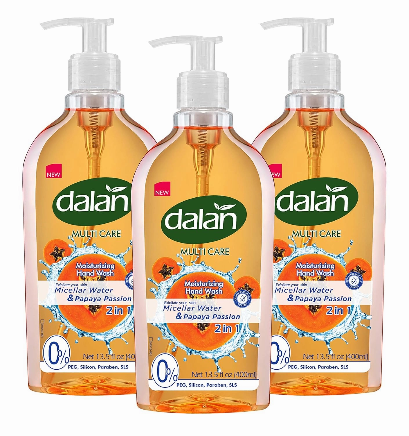 Dalan Papaya Passion Multicare Ultra Moisturizing Liquid Hand Soap for Normal and Dry Hands Fresh Clean and Soft Feeling (13.5 Fl Oz / 400 mL (Pack of 3))