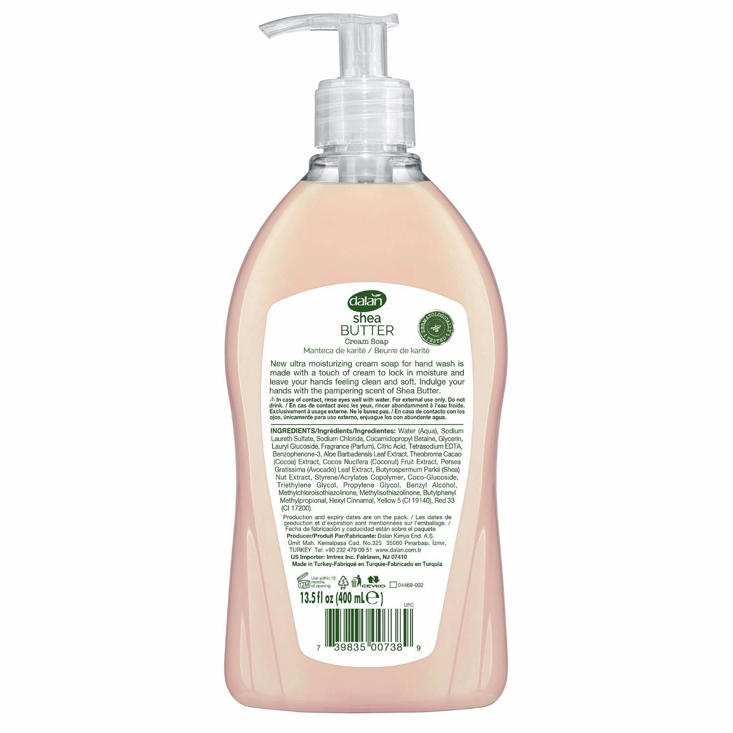 Dalan Shea Butter Cream Ultra Moisturizing Liquid Hand Soap for Normal and Dry Hands Fresh Clean and Soft Feeling (13.5 Fl Oz / 400 mL (Pack of 3))