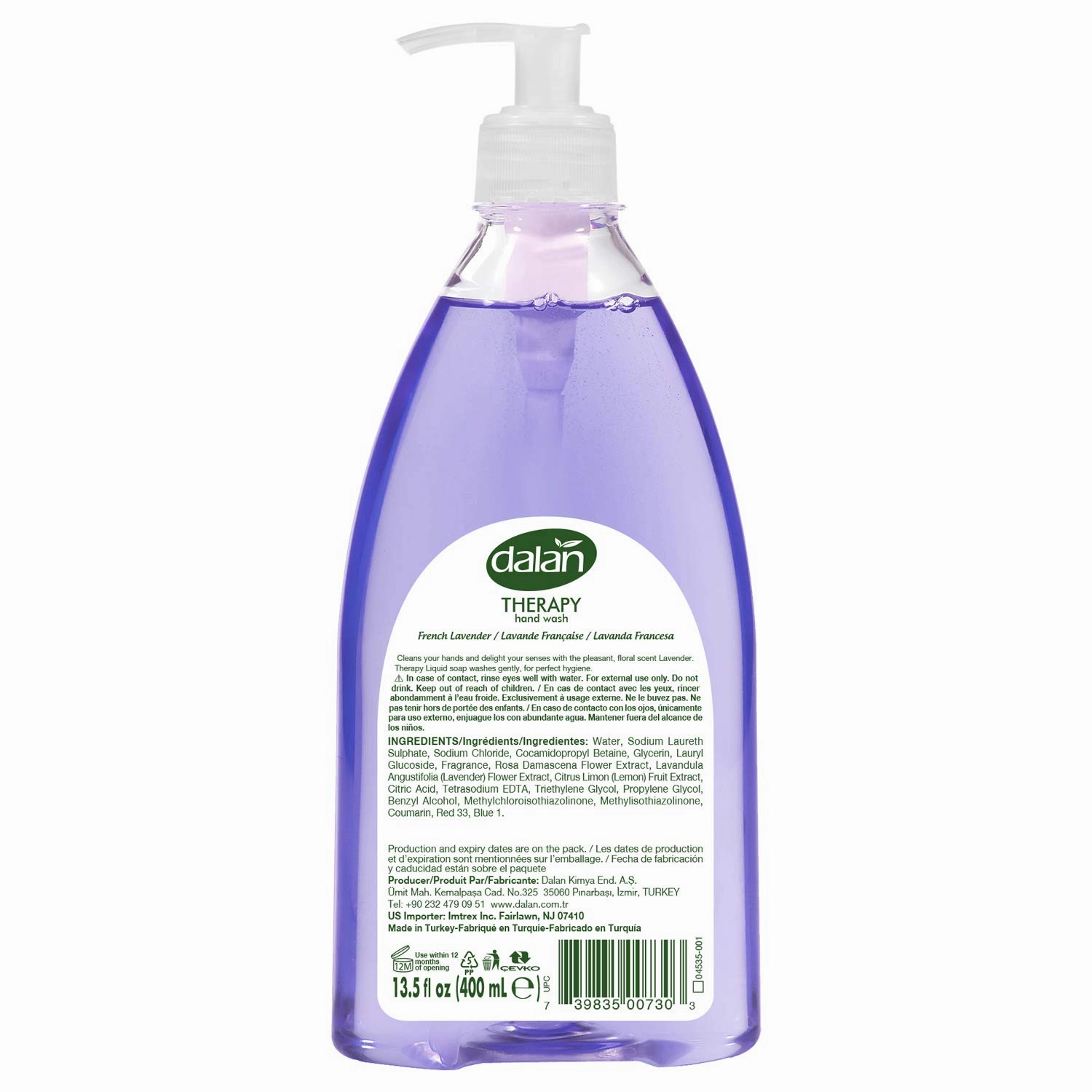 Dalan Therapy French Lavender Ultra Moisturizing Liquid Hand Soap for Normal and Dry Hands Fresh Clean and Soft Feeling (13.5 Fl Oz / 400 mL (Pack of 4))