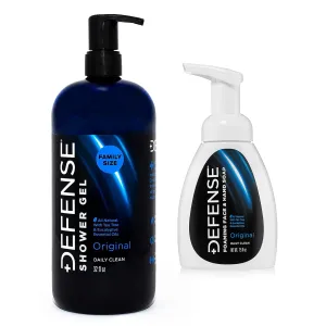 Defense Soap Body Wash 32 oz & Defense Liquid Foaming Face & Hand Soap 7.5 Fl Oz - Natural Shower Gel with Tea Tree Oil, Eucalyptus Oil, Rosemary and Aloe Vera