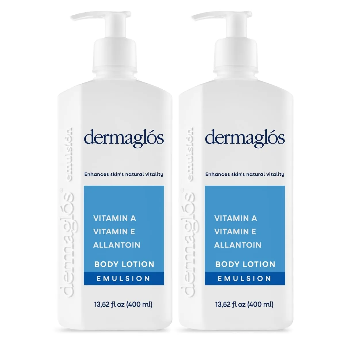 Dermaglos 2-pack Moisturizing Body Lotion for Dry Skin with Extra Vitamin A, Vitamin E & Allantoin | Hydrating & Regenerating formula for Stretch Marks, Tattoos, Scars & Wrinkles | 13.52 Fl Oz.