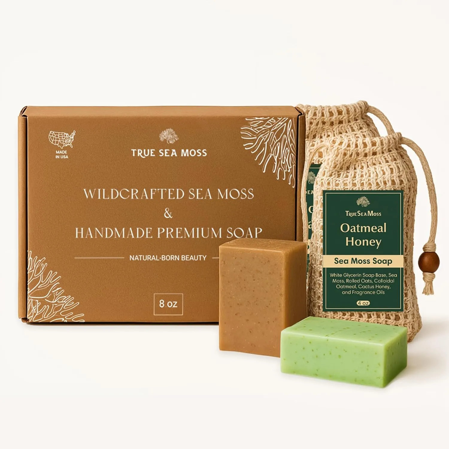 Detoxifying Sea Moss Soap - All-Natural Soap with Green Tea Matcha & Aloe Bergamot - Gentle on Sensitive Skin for Face and Body Use,Gift for Men & Women