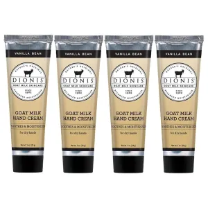 Dionis Goat Milk Skin Care Vanilla Bean Scented Hand Cream Set - Cruelty Free Travel Size Hand Lotion For Hydrating & Moisturizing Dry Skin - Paraben Free Formula Made In The USA, 1 oz Set of 4