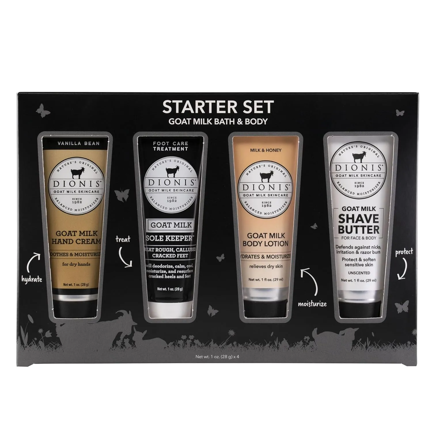 Dionis Goat Milk Skincare Assorted Scented Hand Cream, Travel Size Self Care Moisturizing Lotion For Women, Vitamins & Minerals Hydrate Dry Skin - Cruelty Free, Paraben Free, Bath & Body Starter Kit