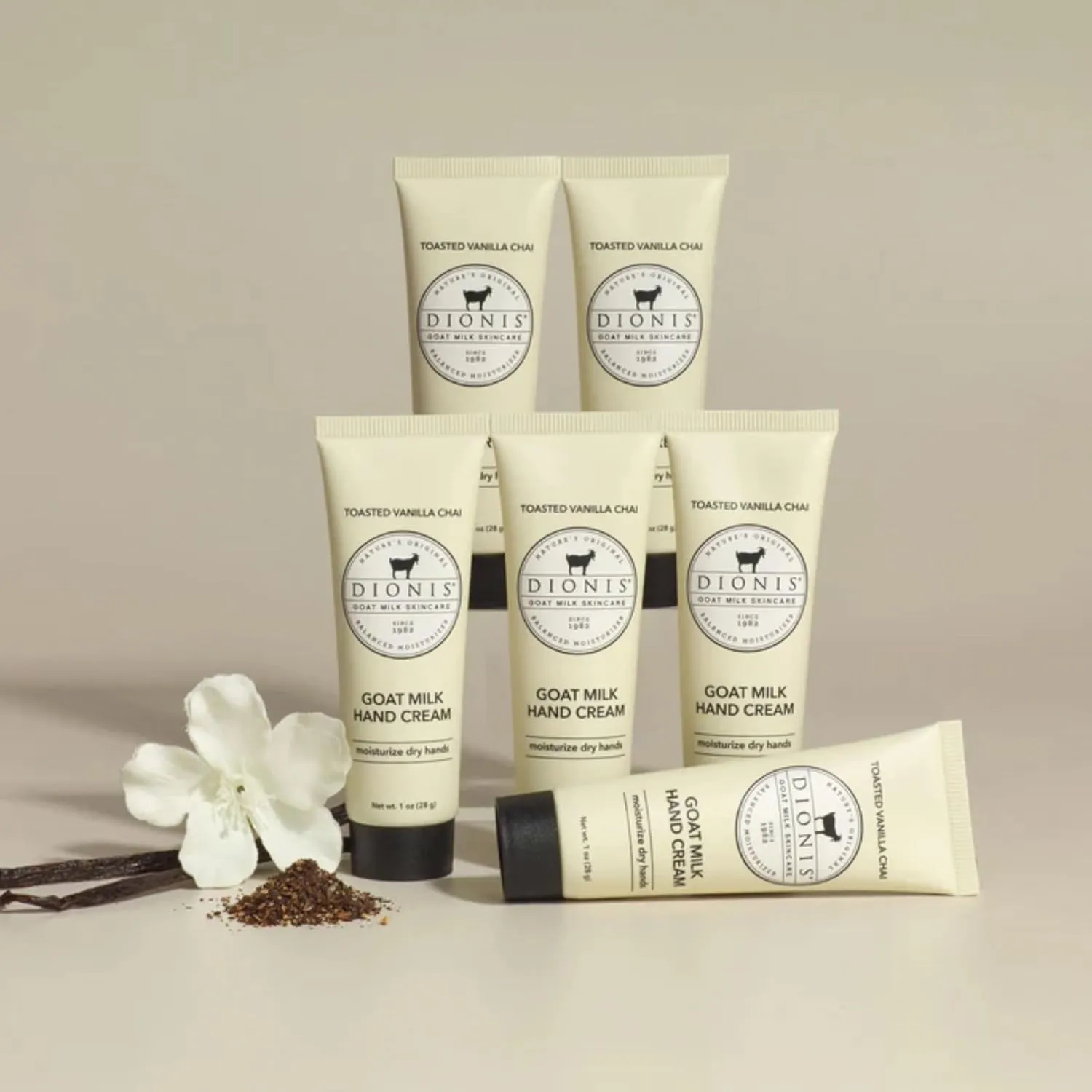 Dionis - Goat Milk Skincare Scented Hand Cream, Travel Size Self Care Moisturizing Lotion For Women, Vitamins & Minerals Hydrate Dry Skin - Cruelty Free, Paraben Free, Vanilla Chai, 1oz Set of 6