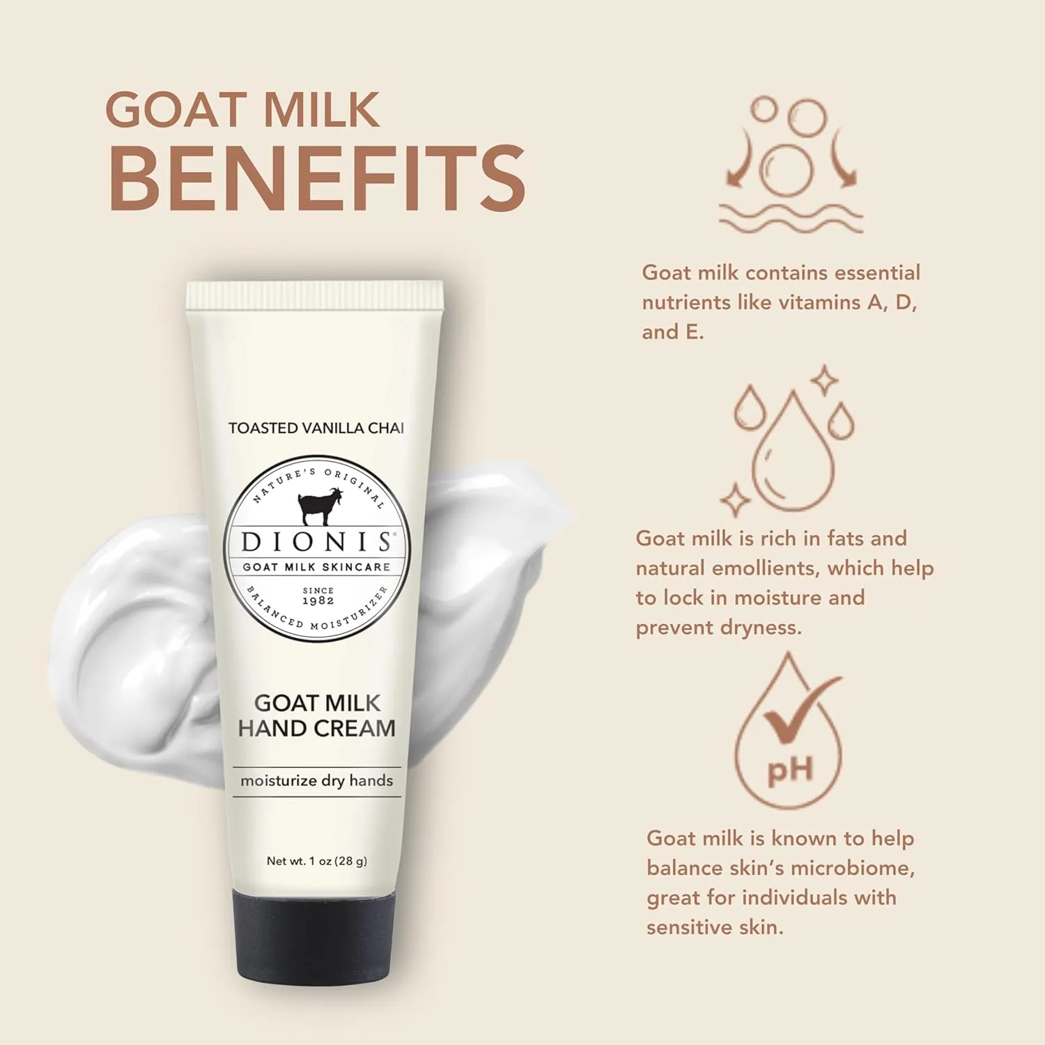 Dionis - Goat Milk Skincare Scented Hand Cream, Travel Size Self Care Moisturizing Lotion For Women, Vitamins & Minerals Hydrate Dry Skin - Cruelty Free, Paraben Free, Vanilla Chai, 1oz Set of 6