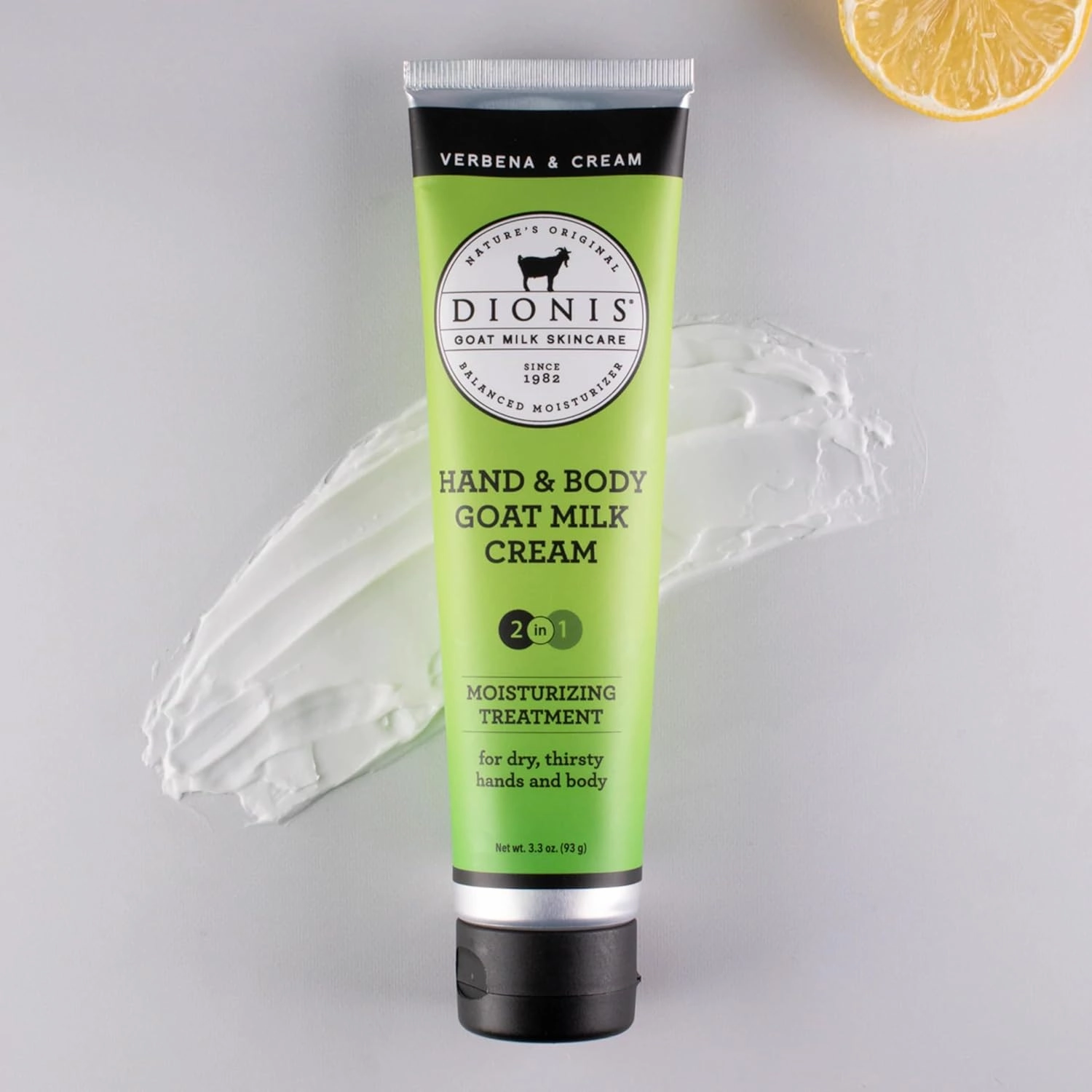 Dionis Goat Milk Skincare Verbena & Cream 8.5oz Hydrating Body Lotion and 3.3oz Hand & Body Moisturizing Travel Size Cream Bundle, Natural Ingredients, Made in the USA, Cruelty Free, Paraben Free