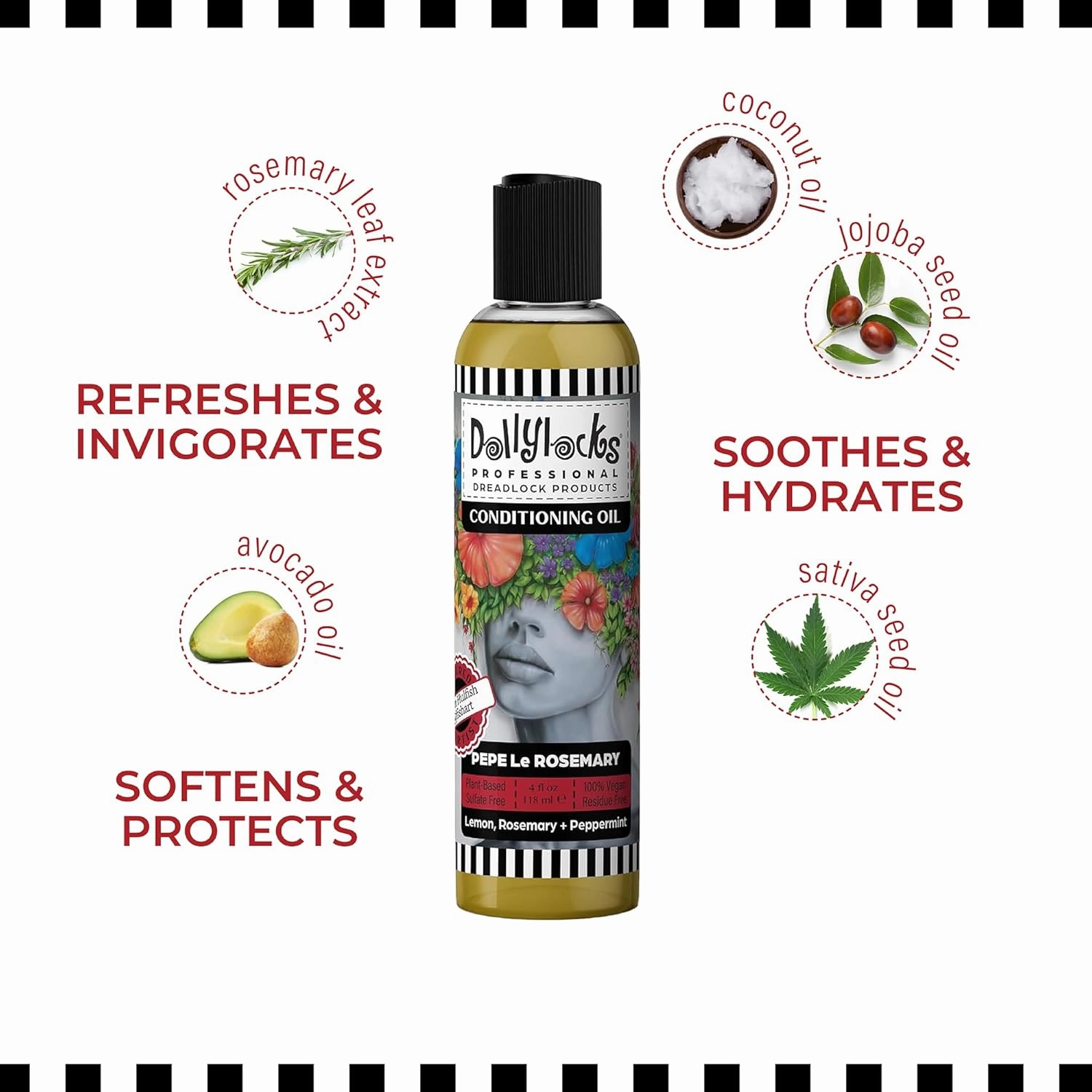 Dollylocks Conditioning Oil - Plant-Based & Residue-Free Moisturizing Scalp & Dreadlock Oil, pH Balanced, Vegan (Pepe Le Rosemary Scent, 4oz)