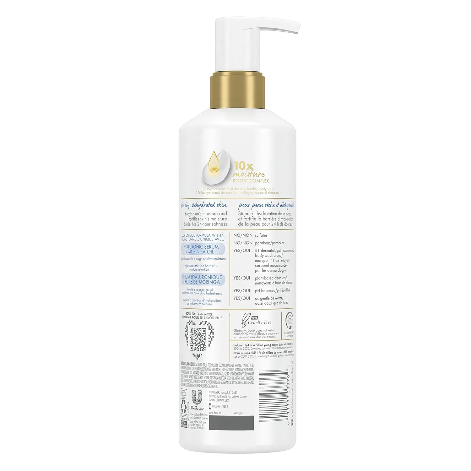 Dove Body Love Body Cleanser Moisture Boost 3 Count For Dry Skin Body Wash with Hyaluronic Acid and Moringa Oil 17.5 fl oz