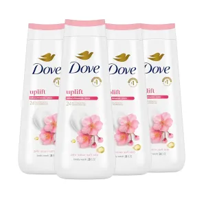 Dove Body Wash 4 Count for 24hr Lotion-Soft Skin Uplift Sakura Blossom and Yuzu Moisturizing Skin Cleanser with No Sulfates No Parabens
