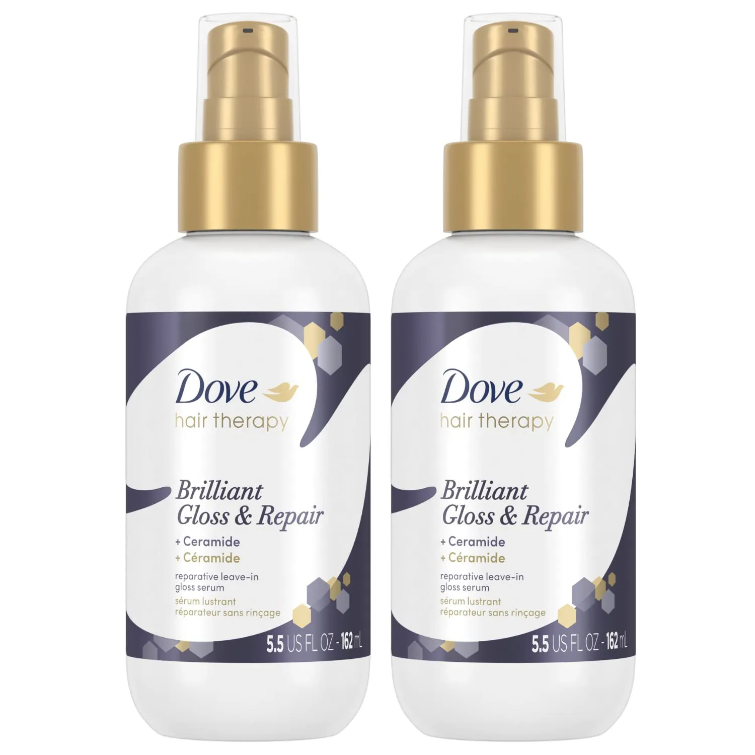 Dove Hair Therapy Brilliant Gloss & Repair with Ceramide - Hair Serum for Shiny Hair, Repair Treatment for Damaged Hair, Moisturizing Leave-In Hair Treatment, 5.5 Fl Oz (Pack of 2)