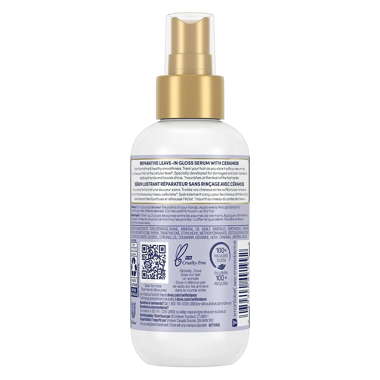 Dove Hair Therapy Brilliant Gloss & Repair with Ceramide - Hair Serum for Shiny Hair, Repair Treatment for Damaged Hair, Moisturizing Leave-In Hair Treatment, 5.5 Fl Oz (Pack of 2)