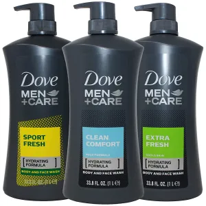 Dove Men Body Wash, Variety Set of 3, Clean Comfort, Extra Fresh and Sport Fresh, 1 Liter Pump Bottle