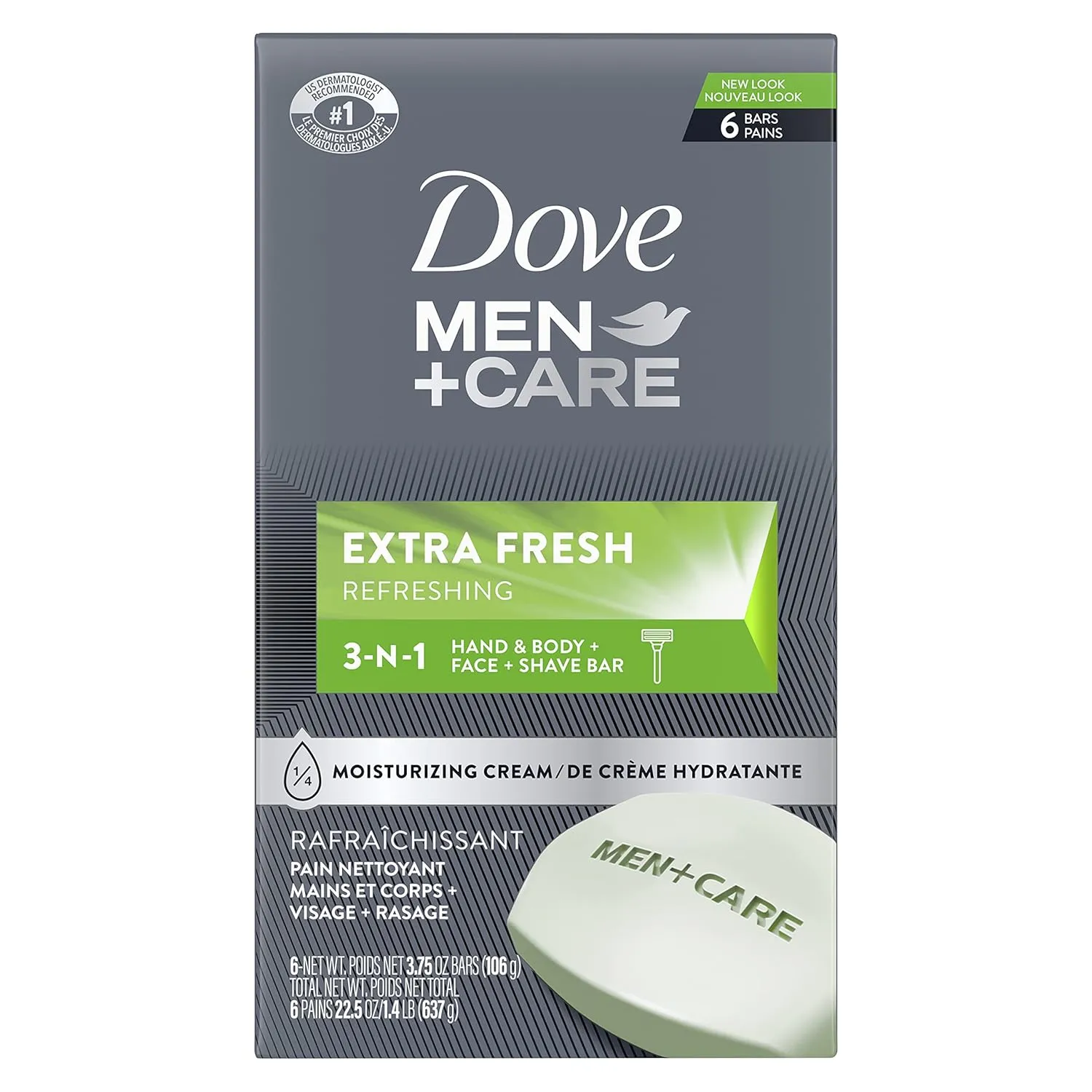 DOVE MEN   CARE 3 in 1 Cleanser for Body, Face, and Shaving to Clean and Hydrate Skin Extra Fresh Body and Facial Cleanser More Moisturizing Than Bar Soap 3.75 oz 6 Bars