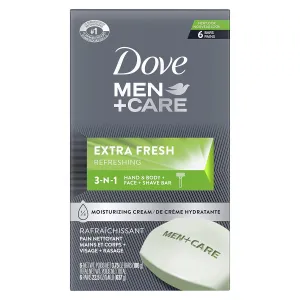 DOVE MEN   CARE 3 in 1 Cleanser for Body, Face, and Shaving to Clean and Hydrate Skin Extra Fresh Body and Facial Cleanser More Moisturizing Than Bar Soap 3.75 oz 6 Bars