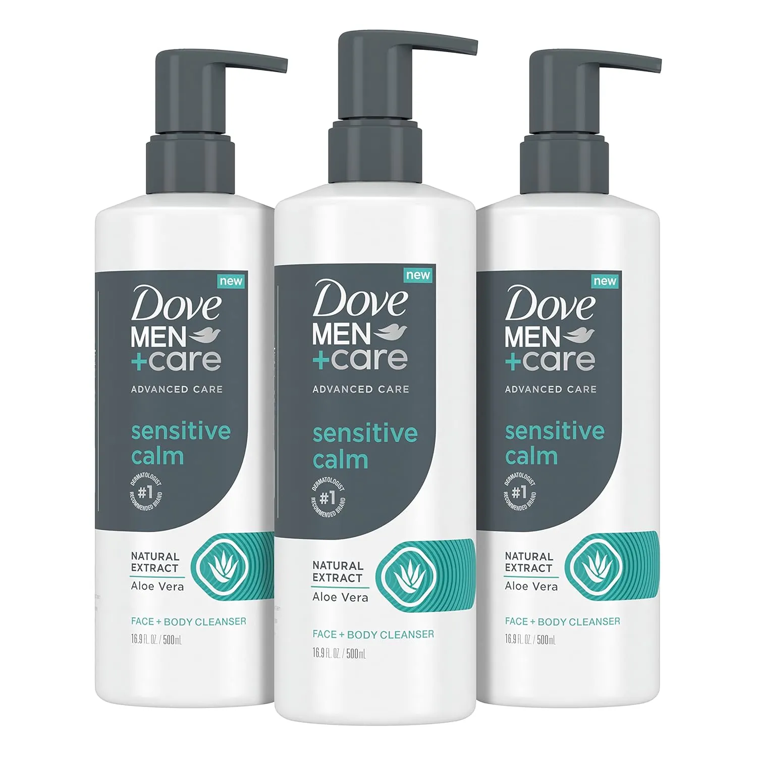 DOVE MEN   CARE Advanced Care Face   Body Cleanser Sensitive Calm 3 Count for Sensitive Skin Body Wash with Natural Extract Aloe Vera 16.9 oz