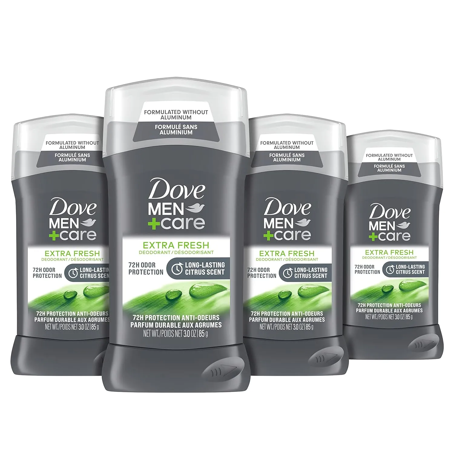 DOVE MEN   CARE Deodorant Stick for Men Extra Fresh 4 Count Aluminum Free 72-Hour Odor Protection Mens Deodorant with 1/4 Moisturizing Cream, 3oz.
