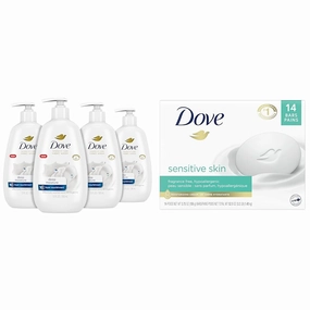 Dove Advanced Care Deep Moisture Hand Wash 4 Count and Beauty Bar More Moisturizing Than Bar Soap 14 Bars Bundle for Soft, Smooth Skin