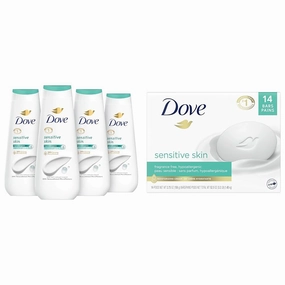 Dove Body Wash Sensitive Skin 4 Count Hypoallergenic, Paraben-Free, Sulfate-Free, Cruelty-Free & Beauty Bar More Moisturizing Than Bar Soap for Softer Skin, Fragrance-Free