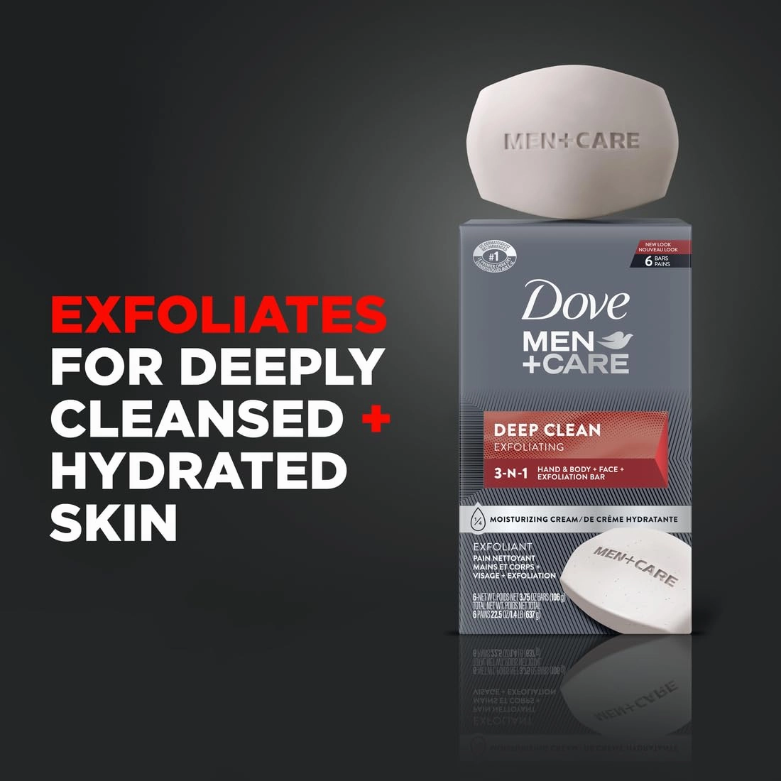 DOVE MEN   CARE Body Soap and Face Bar More Moisturizing Than Bar Soap Deep Clean Effectively Washes Away Bacteria & 3 in 1 Bar Cleanser for Body
