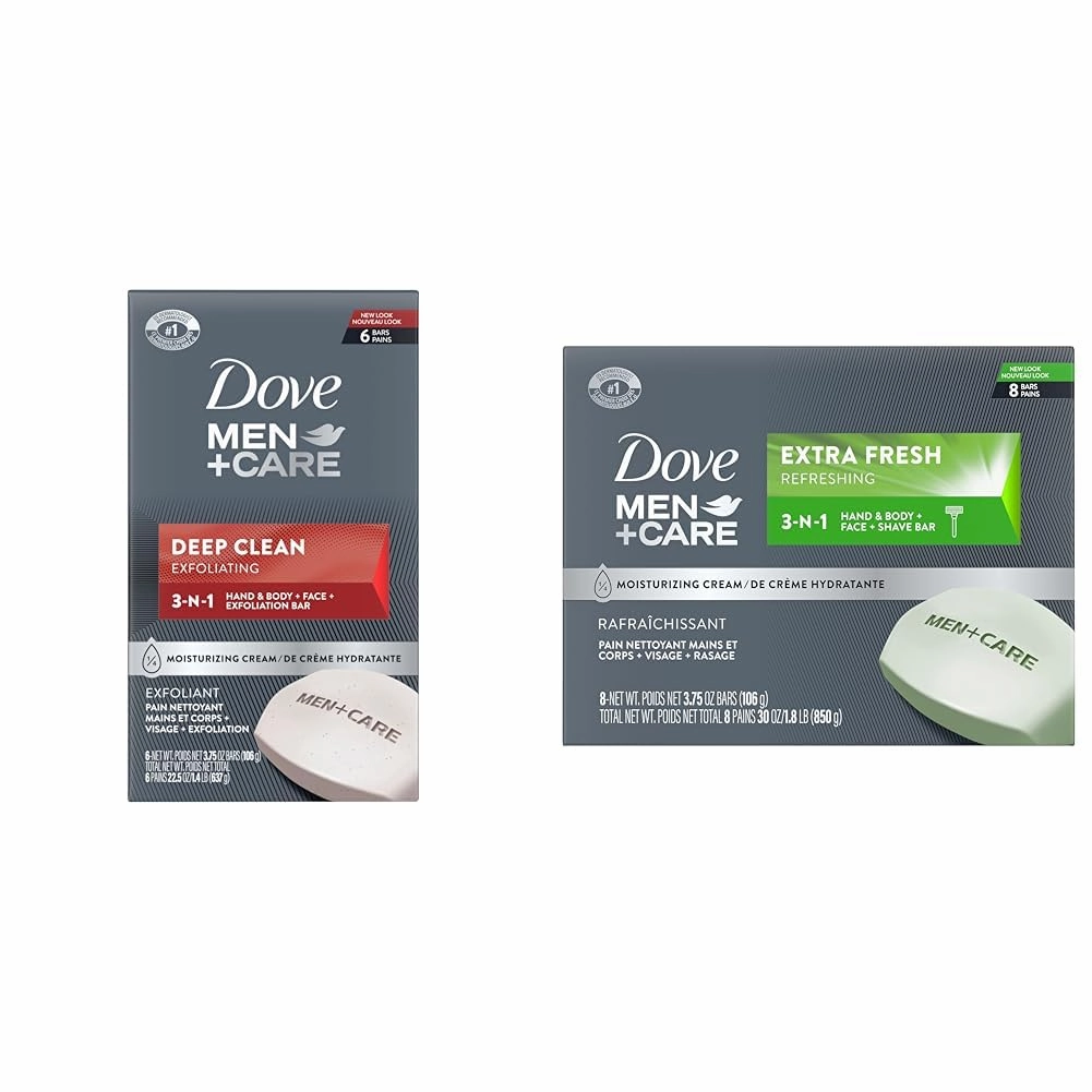 DOVE MEN   CARE Body Soap and Face Bar More Moisturizing Than Bar Soap Deep Clean Effectively Washes Away Bacteria & 3 in 1 Bar Cleanser for Body