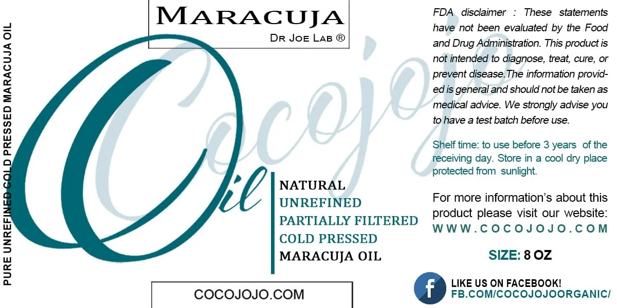 Dr Joe Lab Maracuja - Passion Fruit Seed Oil - Pure Partially Filtered Carrier Oil for Face Skin Lips Body Hair Natural Extra Virgin Moisturizer DIY Soaps Cream - Cocojojo (8 oz)