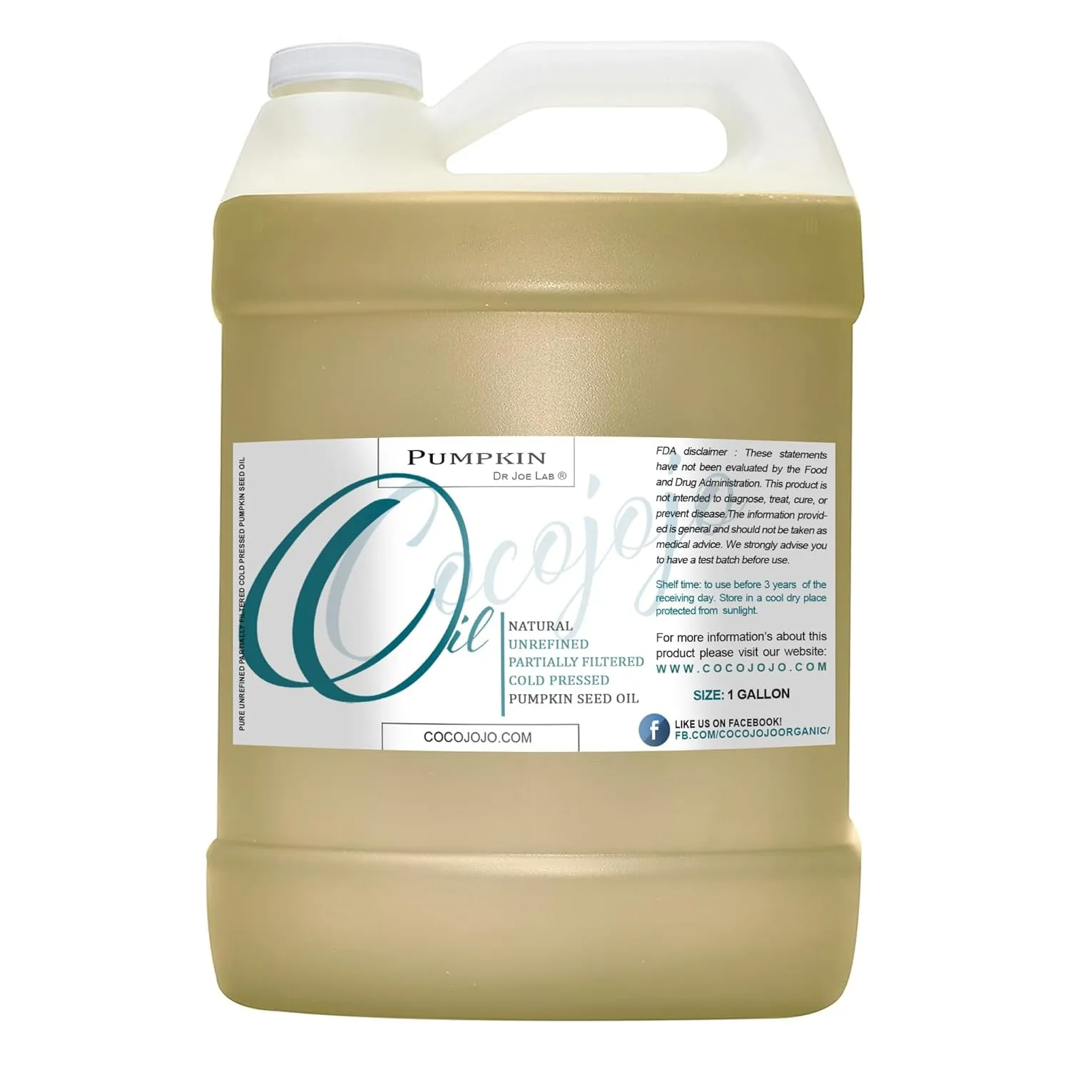 Dr Joe Lab Pumpkin Seed Oil 128 oz Pure Natural Cold Pressed Unrefined Extra Virgin Partially Filtered Pumpkin Oil 1 Gallon - for Hair Skin Body Nail and Beard - Moisturizing & Nourishing