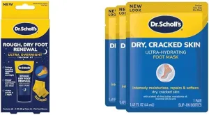 Dr. Scholl's Rough, Dry Foot Renewal Ultra Overnight Treatment with 3oz Foot Cream, Heel Sleeve Socks & 3 Pack Ultra Hydrating Foot Mask