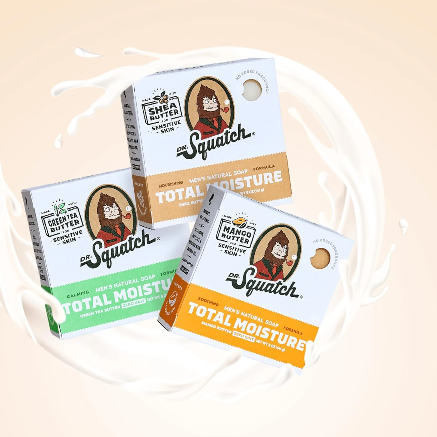Dr. Squatch NEW Total Moisture Bar Soap for Men - No Added Fragrance Formulated for Sensitive Skin - Shea Butter (5 oz, 3-pack)