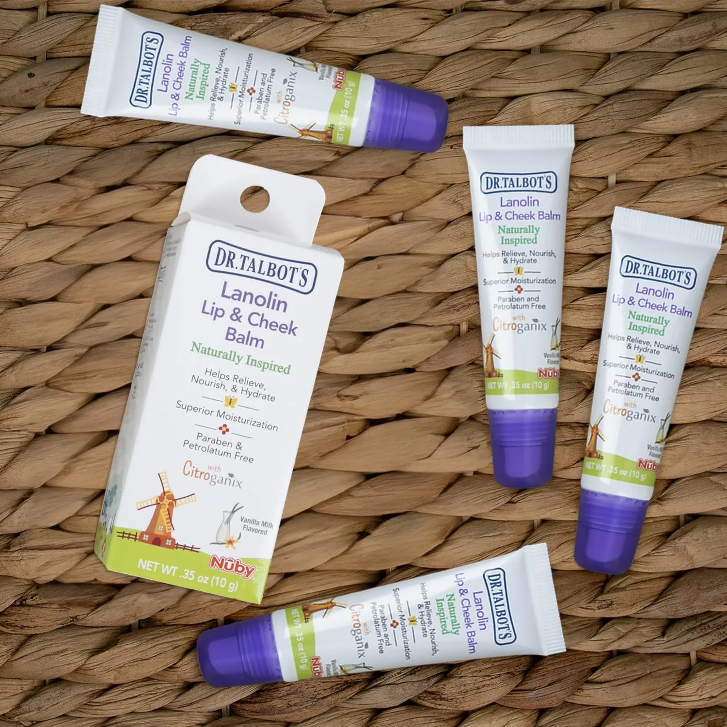 Dr. Talbot's Lanolin Lip & Cheek Balm for Baby, Naturally Inspired with Citroganix, Vanilla Milk Flavor, 4 Pack