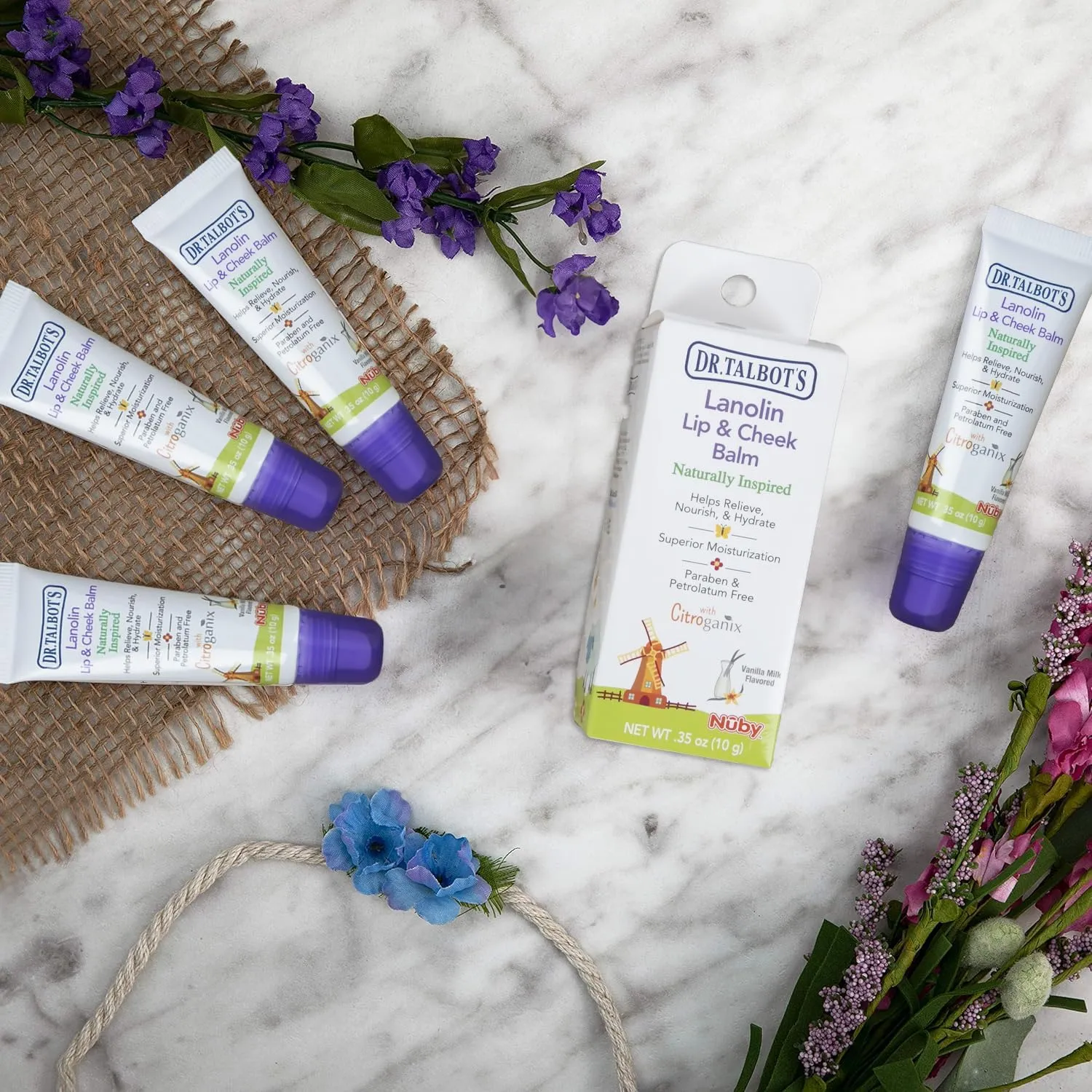 Dr. Talbot's Lanolin Lip & Cheek Balm for Baby, Naturally Inspired with Citroganix, Vanilla Milk Flavor, 4 Pack
