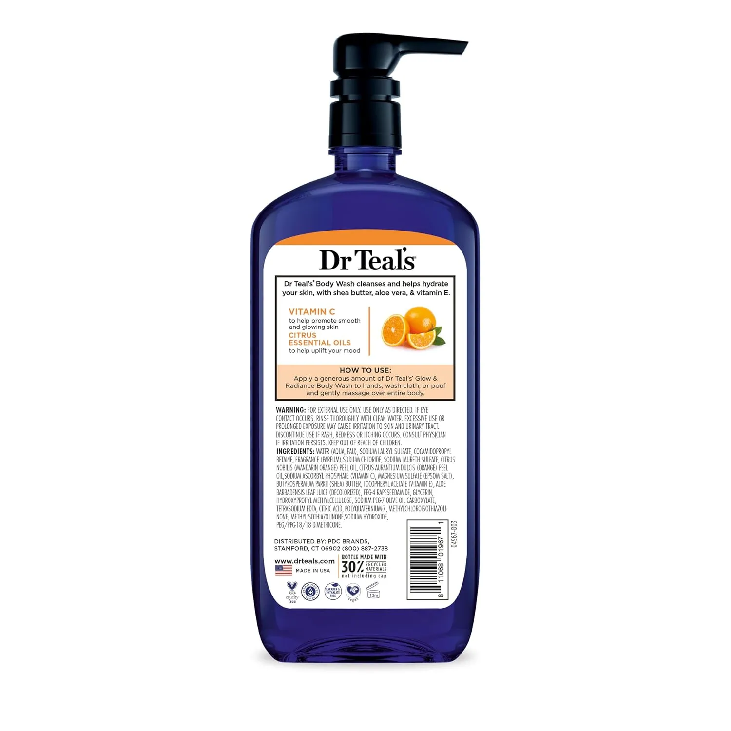 Dr Teal's Body Wash with Pure Epsom Salt, Glow & Radiance with Vitamin C & Citrus Essential Oils, 24oz (Pack of 2)
