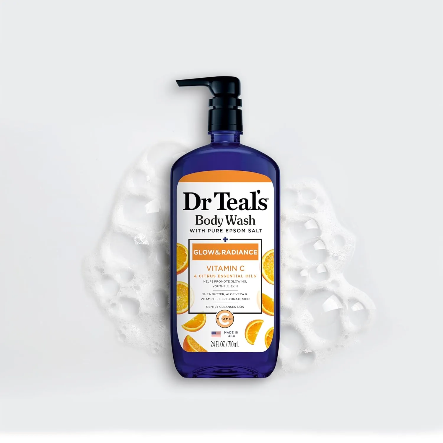 Dr Teal's Body Wash with Pure Epsom Salt, Glow & Radiance with Vitamin C & Citrus Essential Oils, 24oz (Pack of 2)