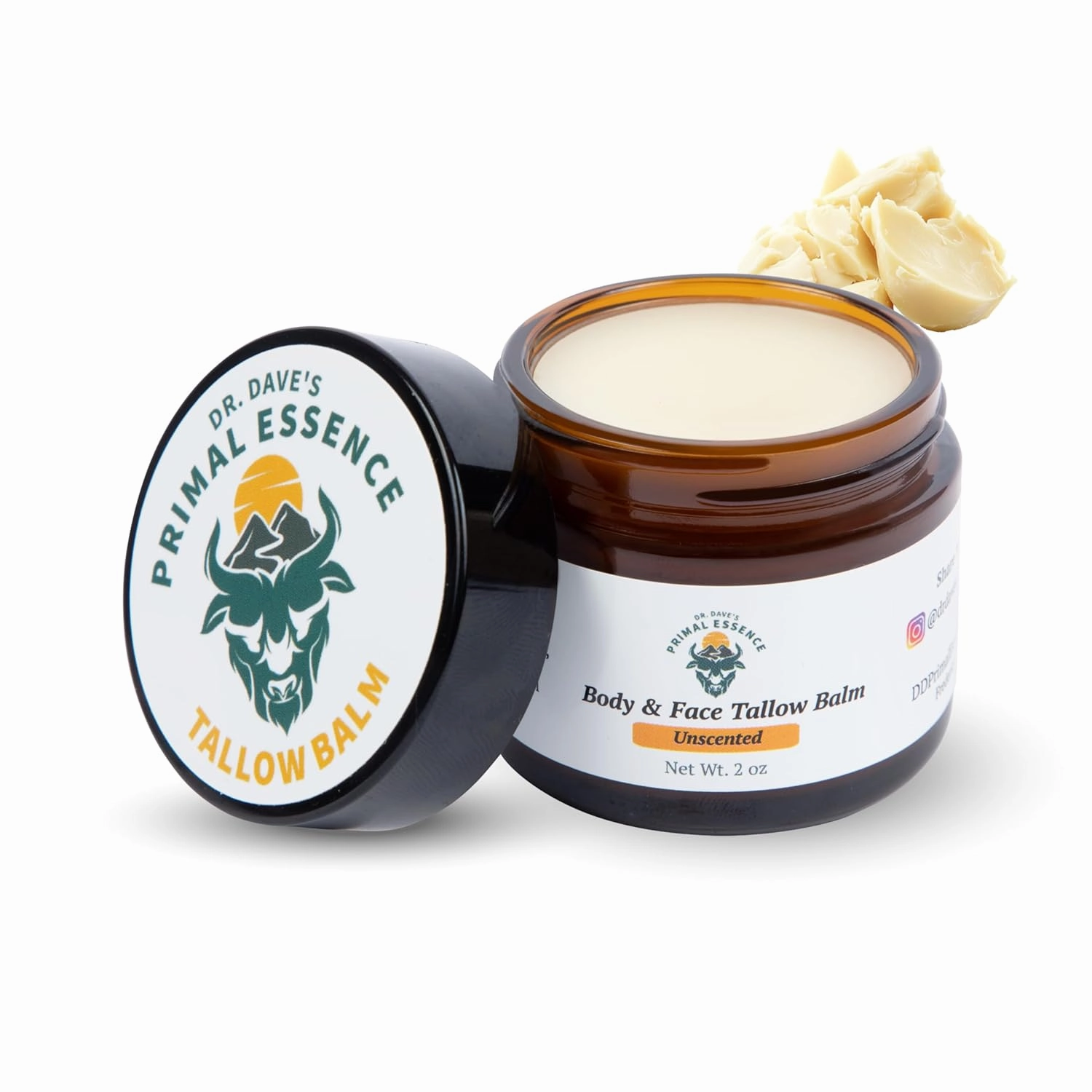 Dr. Dave's Primal Essence Beef Tallow Balm for Face and Body with Shea Butter, Organic Jojoba Oil, Honey, Beeswax - Beef Tallow Moisturizer - Unscented - 2 oz