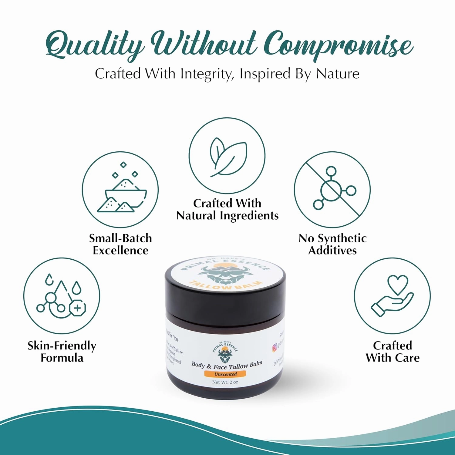 Dr. Dave's Primal Essence Beef Tallow Balm for Face and Body with Shea Butter, Organic Jojoba Oil, Honey, Beeswax - Beef Tallow Moisturizer - Unscented - 2 oz