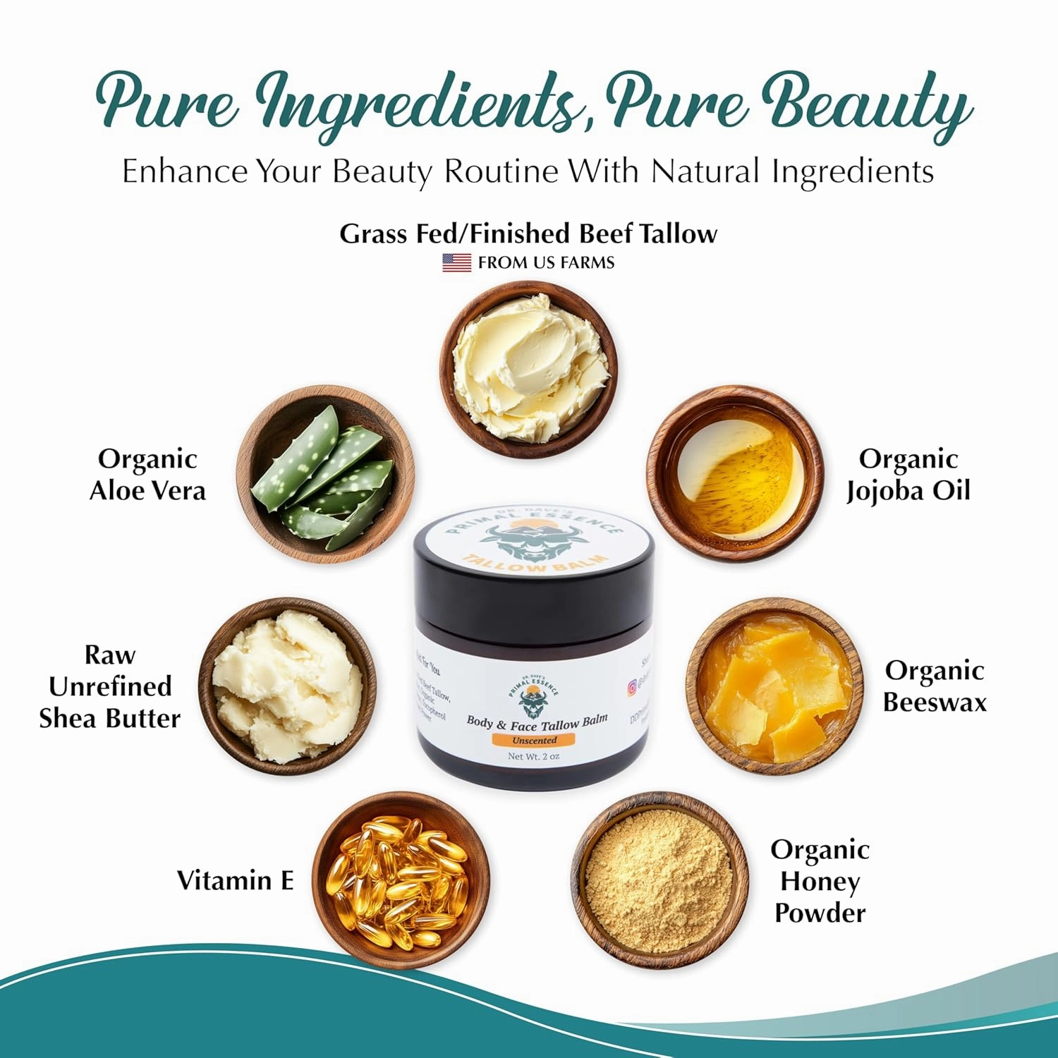 Dr. Dave's Primal Essence Beef Tallow Balm for Face and Body with Shea Butter, Organic Jojoba Oil, Honey, Beeswax - Beef Tallow Moisturizer - Unscented - 2 oz