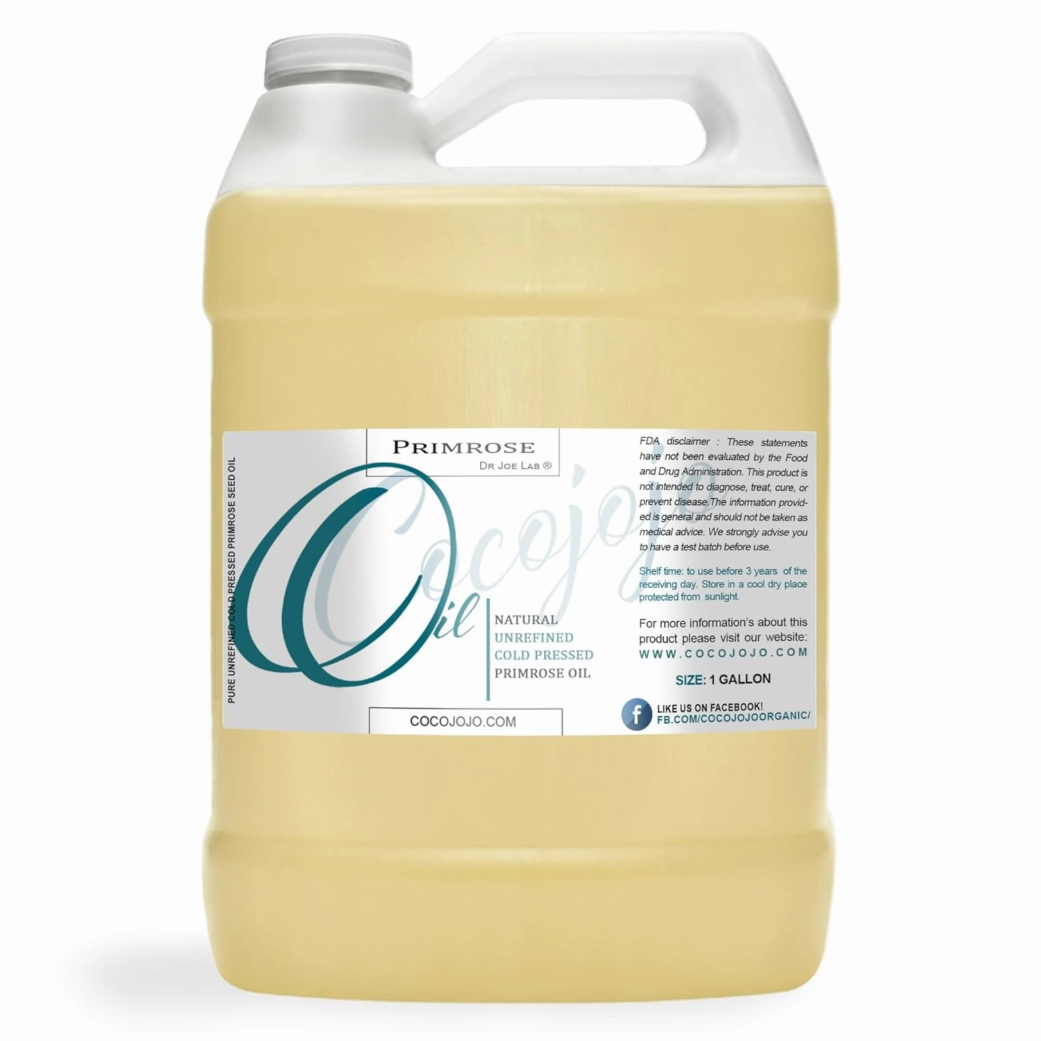 Dr Joe Lab Evening Primrose Oil 128 oz Pure Natural Cold Pressed Unrefined Extra Virgin Evening Primrose Seed Oil 1 Gallon - Moisturizing & Nourishing for Hair Skin Body Nail and Beard